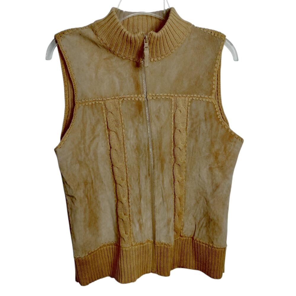 4982) Vintage Designer Studio Originals Women Zip Up Tan Suede Sweater Vest Med